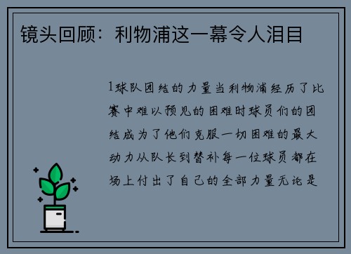 镜头回顾：利物浦这一幕令人泪目